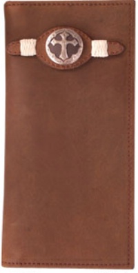 3D Belt Company W402 Tan Wallet with Fancy Buckstitch and Rawhide Trim with Cross Concho